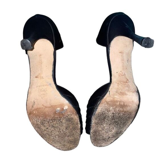 Y2K Manolo Blahnik Died Black Silk Rhinestone Buckle Peep-Toe High-Heel Pump | S - Picture 5 of 11